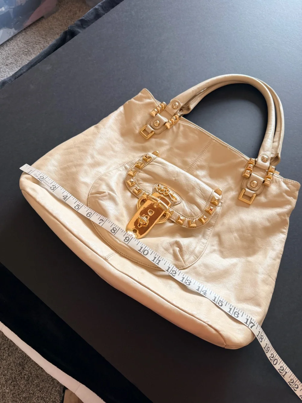 Betsey Johnson Vintage Cream leather satchel tote, buttery soft, gold hardware